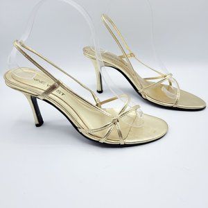 Nine West Gold Slinky Strappy Open Toe Slinghback Heels Size 7.5(too big for me)